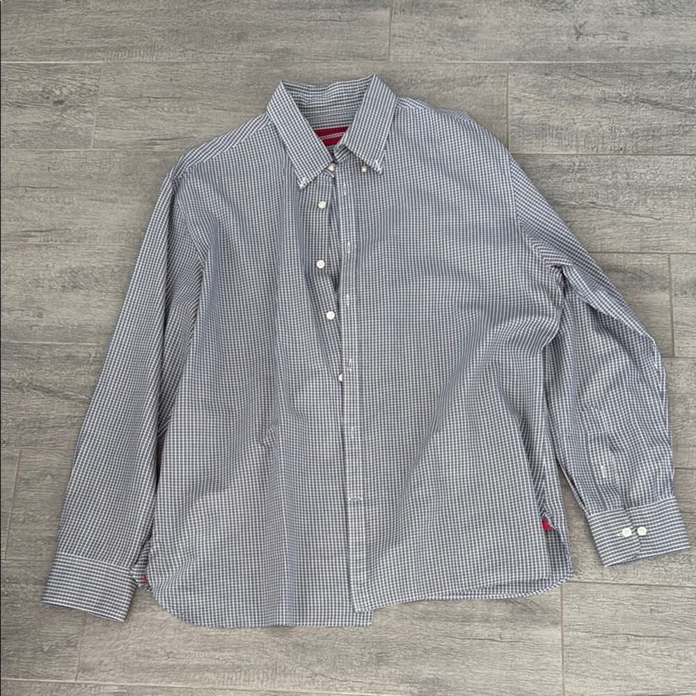 John Varvatos Star USA Button Down Shirt 16.5 R Blue Check Slim Fit Men’s